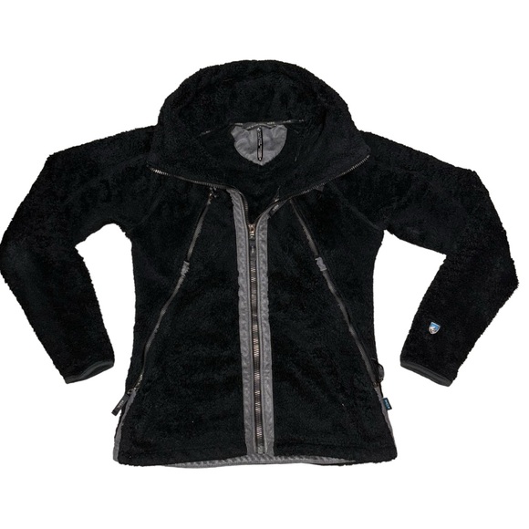 Kuhl Flight Fuzzy Black Hooded Flight Jacket Womens Size Small - Picture 1 of 10